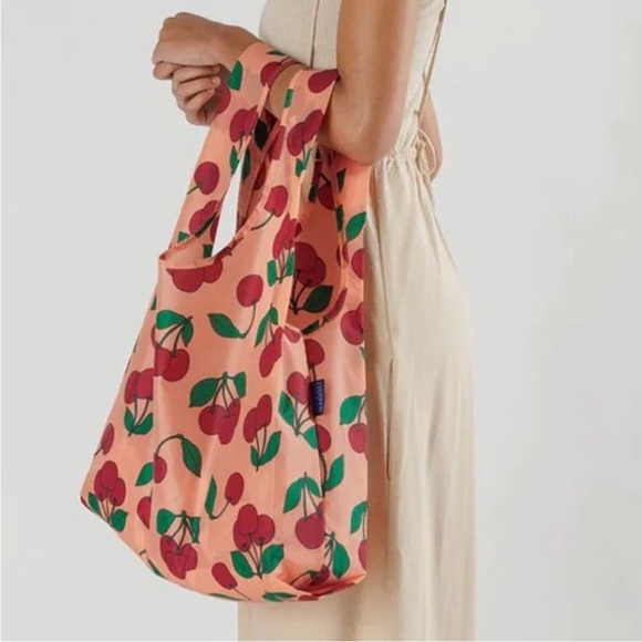 NWT BAGGU Standard Reusable Bag Sherbet Cherry Peach - Picture 1 of 6